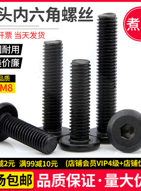 黑色内六角家具斜大平头内六角螺丝 圆头平头倒边螺栓M6M8
