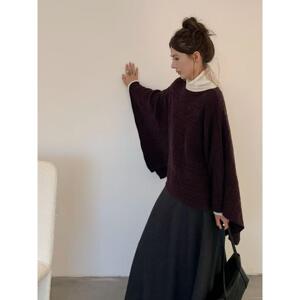 法式绞花慵懒风针织披肩女2026秋冬新款套头宽松斗篷毛衣外搭上衣