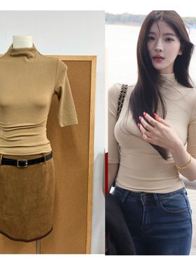 Fart Shop三色T 纯欲半高领半袖T恤修身显瘦收腰半袖上衣女