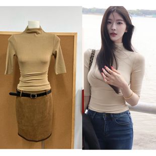 显瘦收腰半袖 Fart T恤修身 纯欲半高领半袖 上衣女 Shop三色T