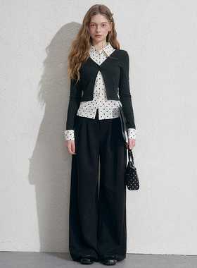 设计感小众时尚波点上衣撞色假两件衬衫女早秋季复古显瘦长袖上衣