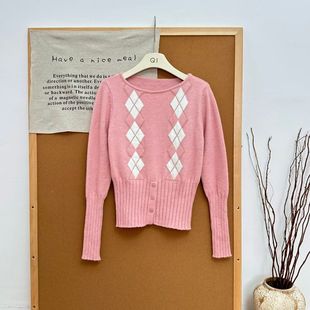 漏肩剪裁菱格纹羊毛针织衫 多式 25AW Howwell