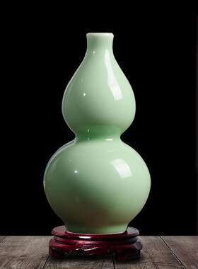 景德镇陶瓷器豆青釉彷古葫芦花瓶插花现代家居客厅装饰品摆件yql2