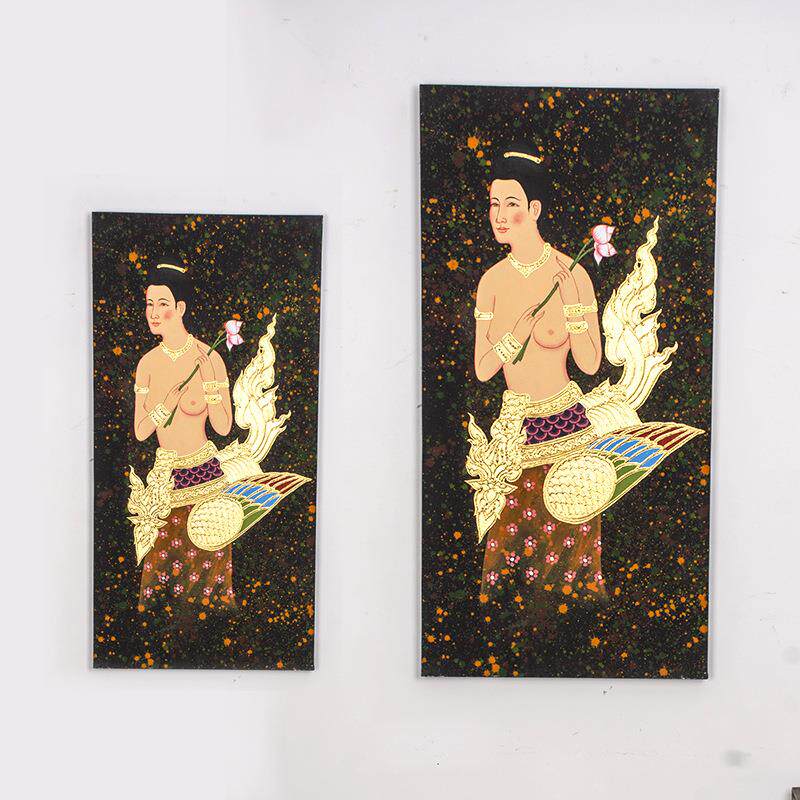 东南亚客厅装饰画现代简约金箔人物手绘美女捧花人体艺术玄关挂画