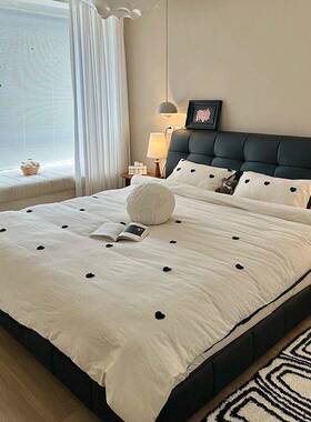 奶油泡芙小户型温馨款储物主卧大床泡芙风床黑色真皮床现代简约