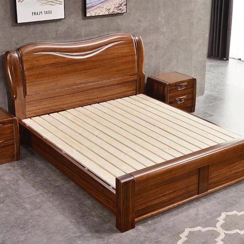 纯全实木乌金木床2米x2米大床2.2米现代中式主卧双人婚床原木家具