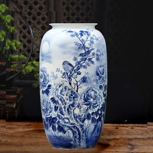 景德镇陶瓷新中式手绘花瓶青花摆件玄关家居装饰品卷轴瓶吴国军