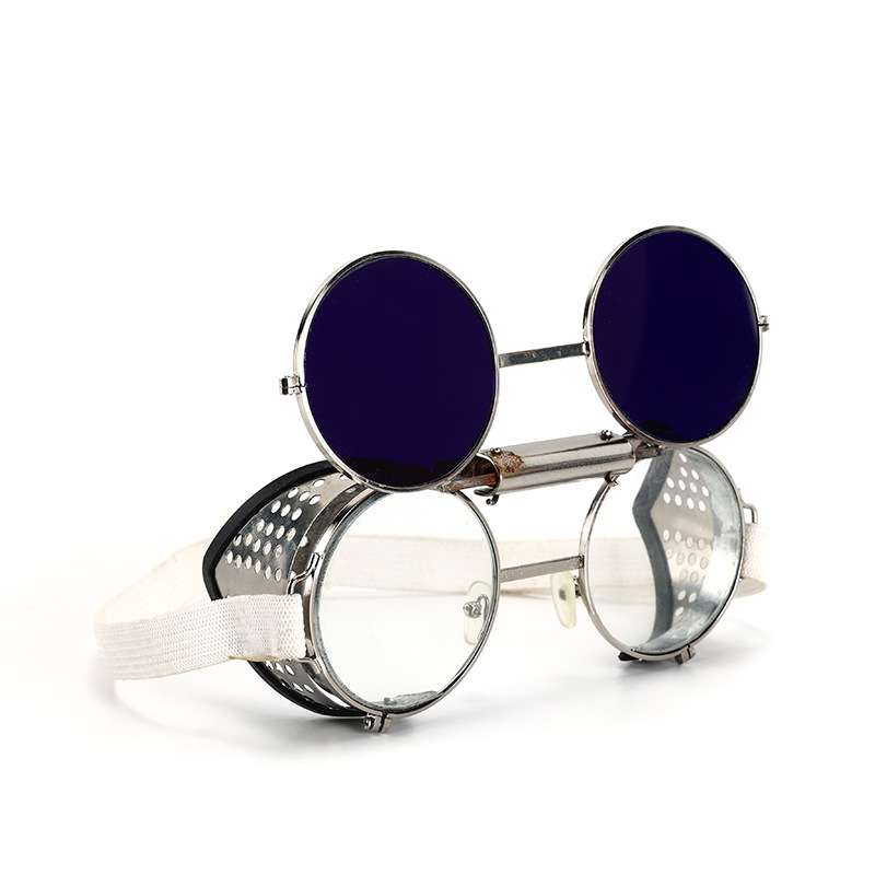 双翻古蓝看火镜耐高温双层可翻盖玻璃护目镜头带式焊工高亮炼钢镜