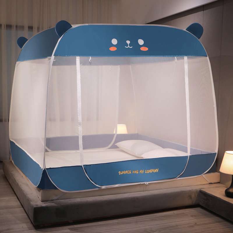 新款熊耳朵免安装蒙古包蚊帐大顶三开门防坠落可折叠魔术钢丝蚊帐