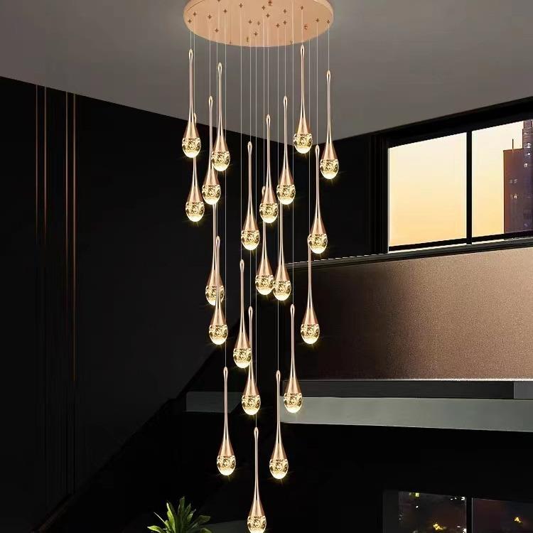 现代简约楼梯吊灯水晶轻奢复式楼挑空客厅大别墅旋转楼梯间长吊灯