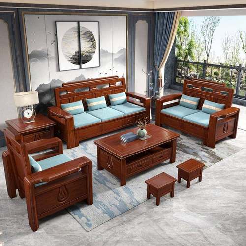 中式仿古雕花实木沙发组合香樟木冬夏两用储物多功能转角贵妃沙发