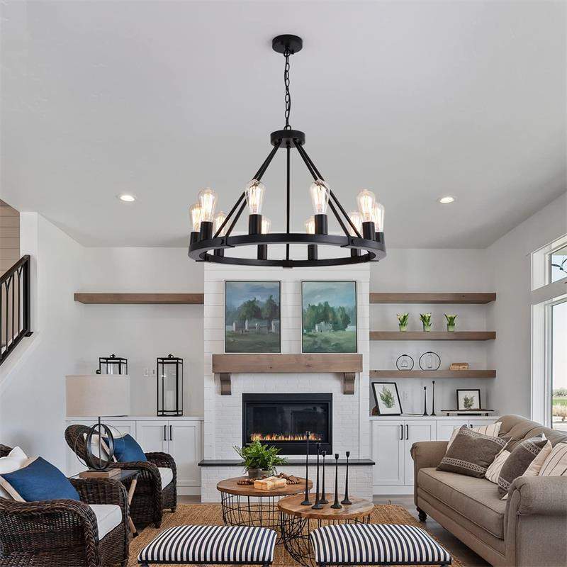 客厅吊灯美式乡村复古工业风车轮岛灯爆款创意大气家用灯饰