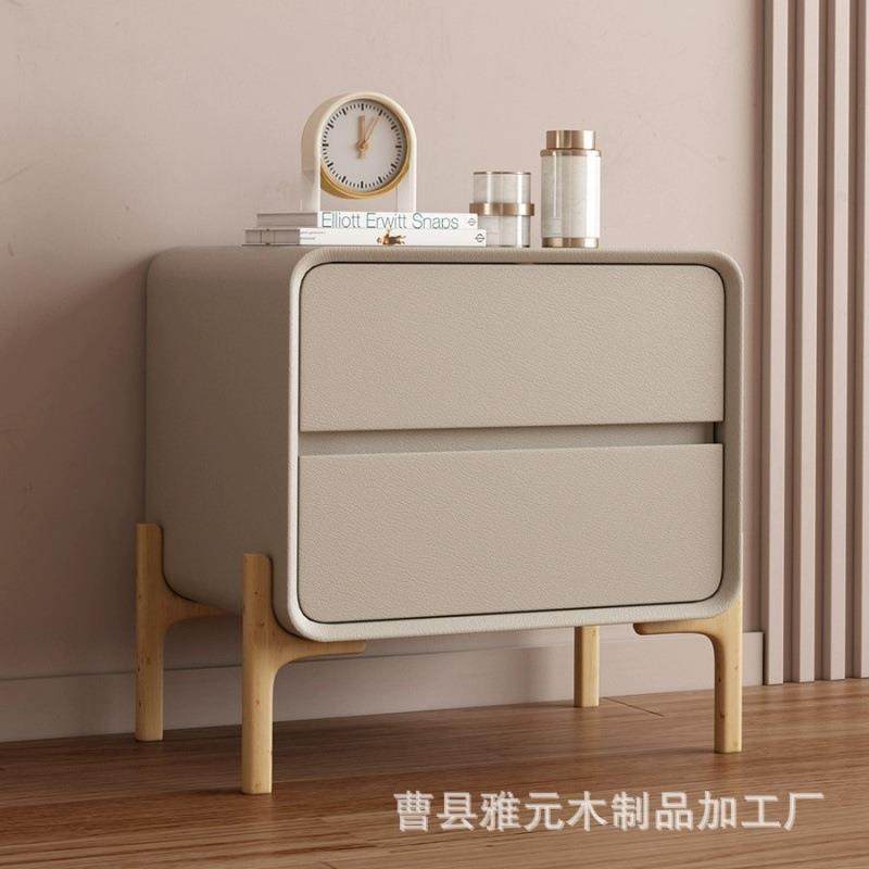 轻奢风床头柜卧室极简创意高级感床边柜小型实木皮质储物收纳柜子