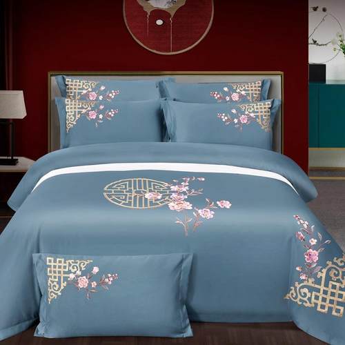 婚庆四件套新中式大红色全棉刺绣花结婚床上用品新婚喜被套件纯棉