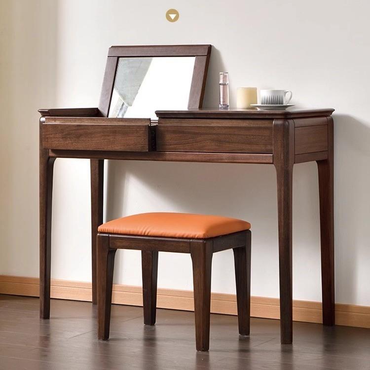 黑桃木梳妆台实木小户型卧室家具现代轻奢化妆桌带镜子收纳一体
