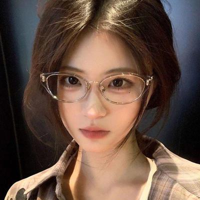 美式冷茶复古猫眼近视框可配度数