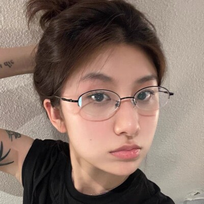 记忆合金椭圆全框架眼镜架可配度数超轻巧纯欲风女日韩风防蓝光平