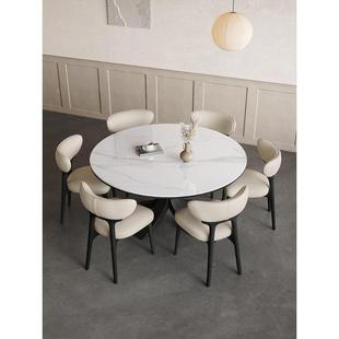 亮光岩餐桌圆形6带转盘8人餐台现代简约意式蜡木白人实木板ZAZ圆