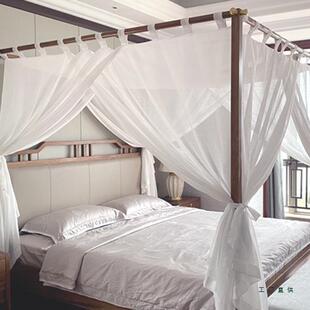 新中式美式古典柱四子床幔纱蚊帐定制简约粘扣架吊F957JJ58防带整