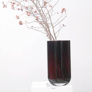 简约扁口棕色琉璃瓶现样板间台民宿书面花现房代简约XY77096家居