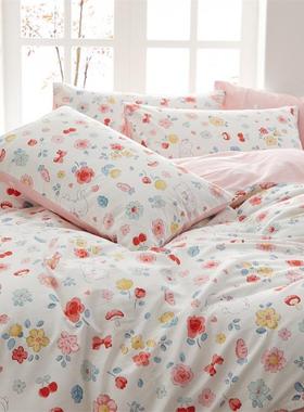 上小清新全棉印花床单床笠款四件套纯棉被KLF套学舍生宿三件套床