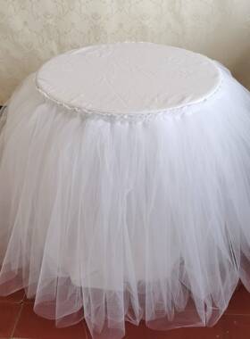 销婚礼热白色粉色计紫色花式定质HT-TS-00蛋糕薄纱桌裙设褶皱婚礼