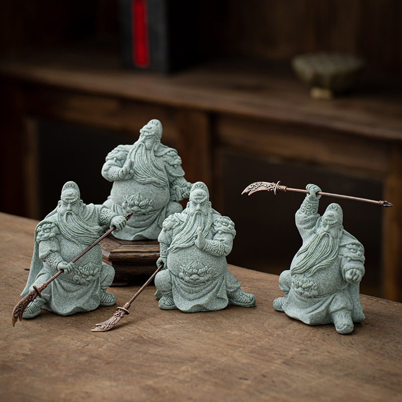 青砂石关公武财神茶宠摆件