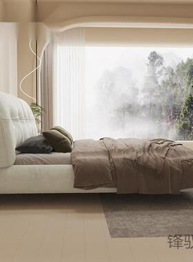 意式简皮脚床约大双人床麂绒面料宽体77633大户型高钢木床