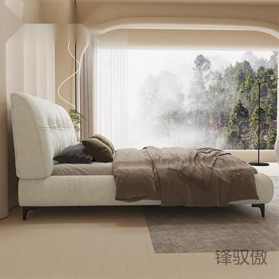 意式简皮脚床约大双人床麂绒面料宽体77633大户型高钢木床