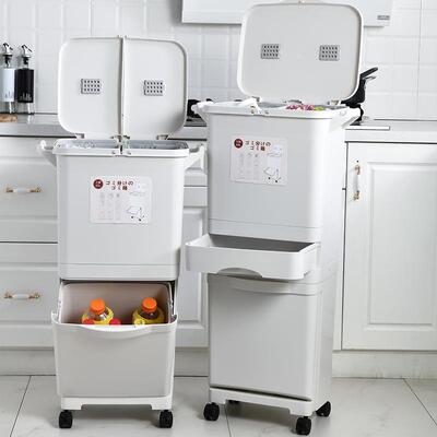 垃可圾类垃圾家用双层厨分房专用BLL4501-桶移动带轮垃圾箱干湿分
