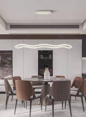 境餐厅吊灯现跨代简约长条波吧浪饭厅台灯轻奢创意桌个性CIL白色