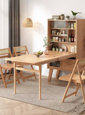 家边小户型伸缩餐桌实木长用方形饭吃桌子餐柜18183一体折叠餐桌