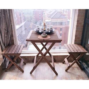 ZM026/02可折叠木桌餐桌茶椅小型双人木方子桌下午阳台桌休闲桌复