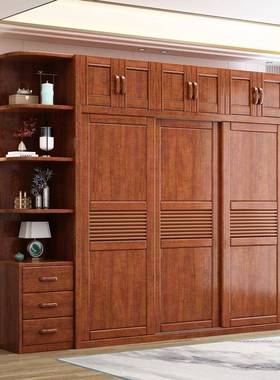 现代简约木拉门衣实33605柜用卧室胡桃木柜子中式原木储推物家大