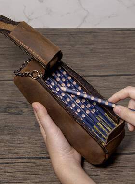 复古疯皮IZO创意铅笔笔袋马便携烟斗收纳包双拉链容量文具收大纳