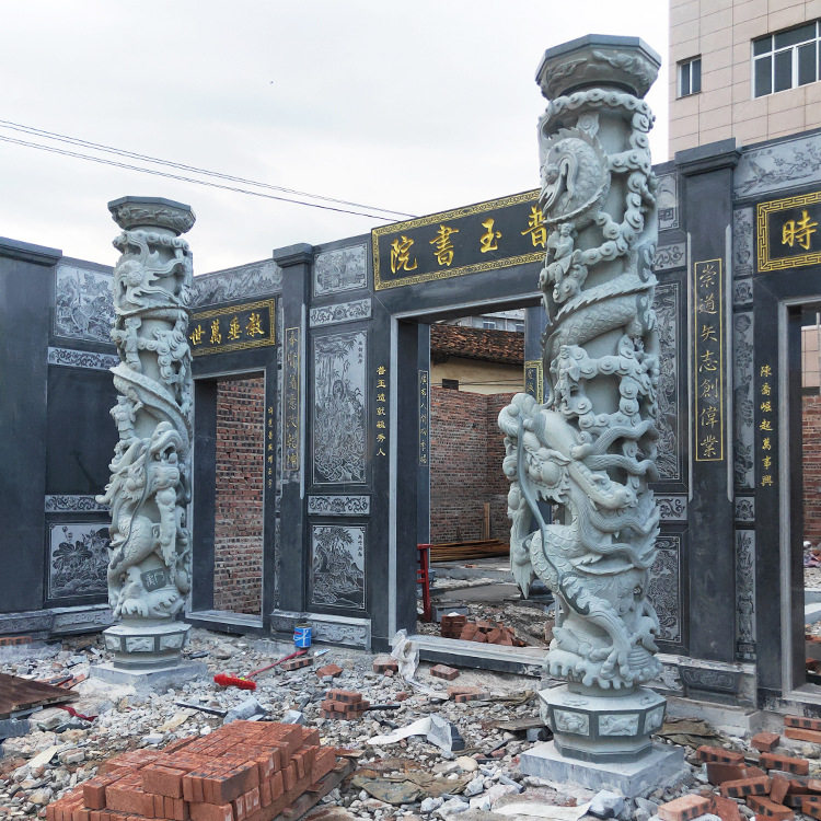 定 制石雕盘龙柱城市建设广场园林景观摆件景区大门雕刻盘龙柱