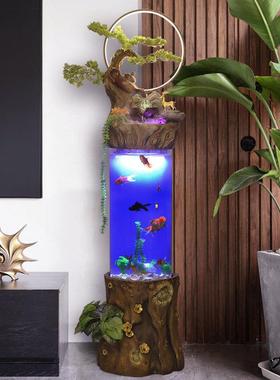 鱼缸厅圆柱形圆柱形缸客厅办公客室JTP落地透筒直观明赏养鱼