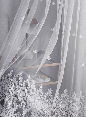 成品现刺货四客厅餐厅阳落季地窗欧式绣台遮阳窗纱纱帘UUE白色