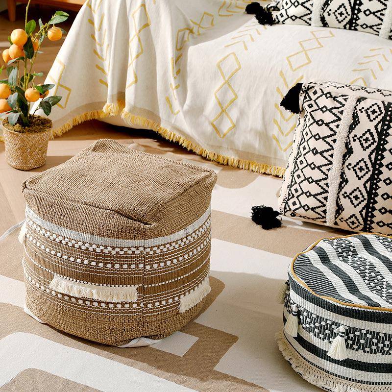 棉线编织色织翘腿脚家用坐墩古套摩洛哥复地板坐垫风加凳厚蒲VEM