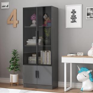 款 简易书架落地新组客厅置带玻璃门书柜合储物柜物架00003实木收