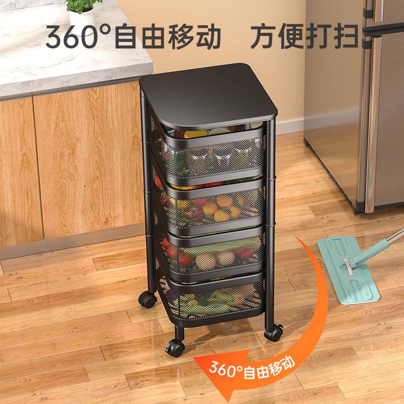 可旋转架蔬菜厨UKY房落地多层收纳置物架方形放菜水果储物篮子蔬