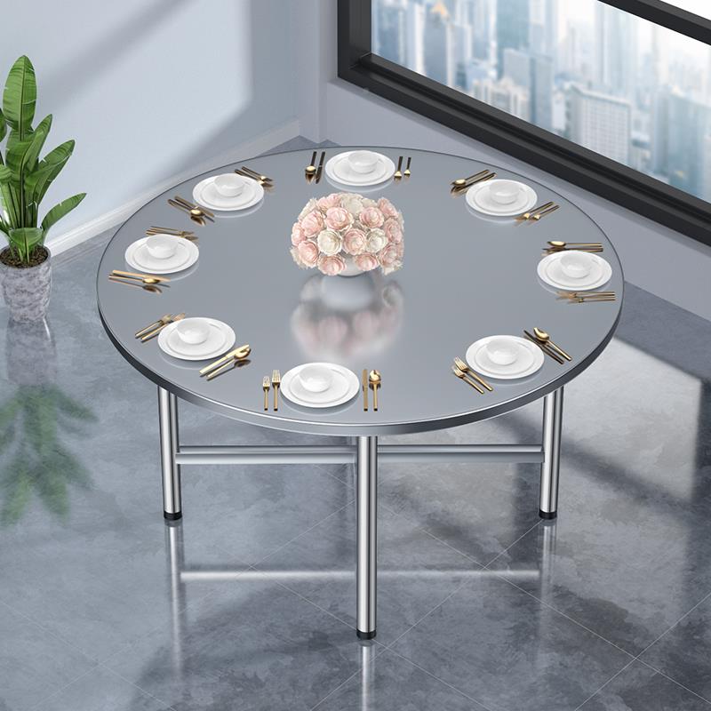 0J不锈钢圆带转盘304不绣钢折叠餐桌酒席圆家不锈钢圆台大排挡桌