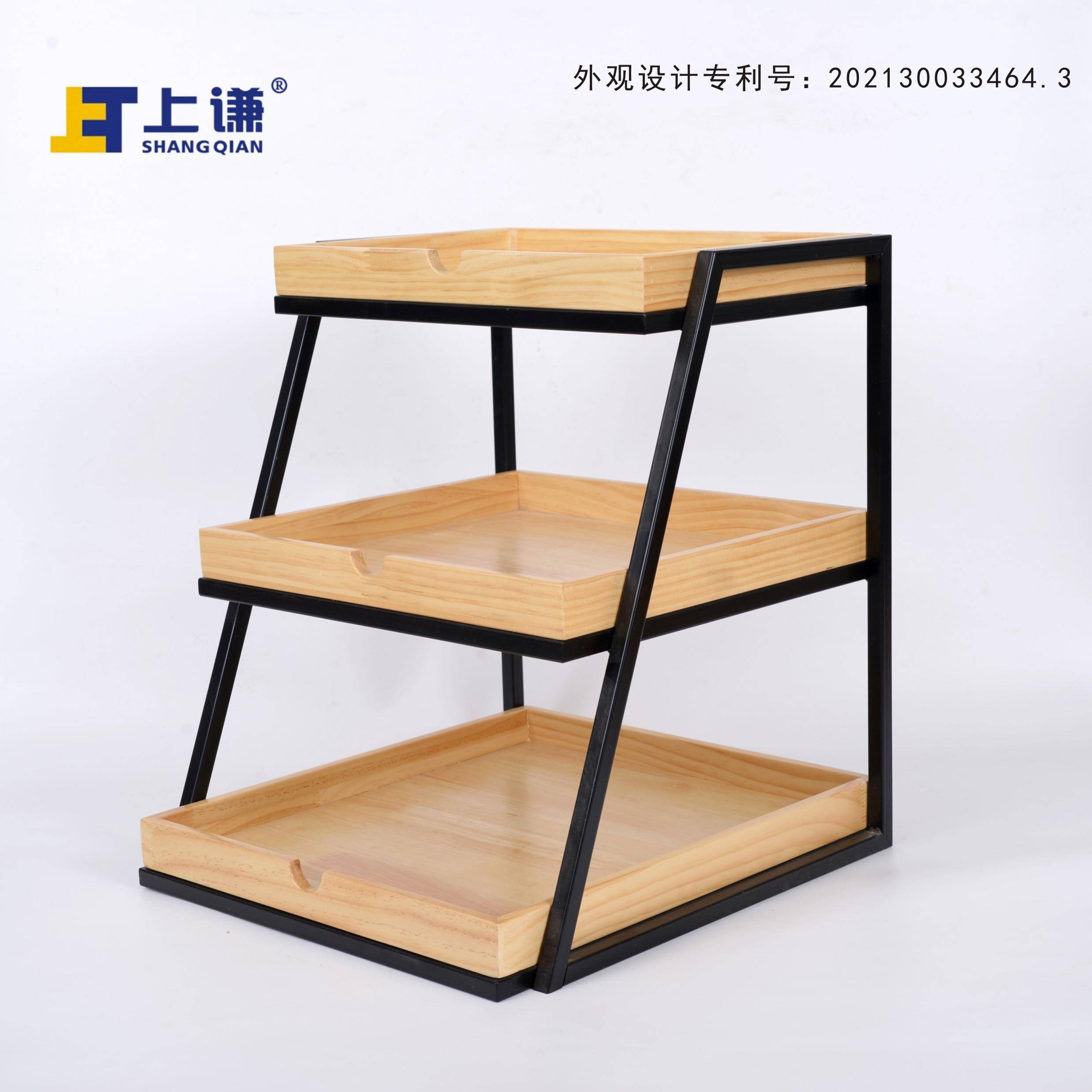 点A0L三层松木盘ALD铁架面包蛋糕干水果陈列展架超市1架橱窗示架