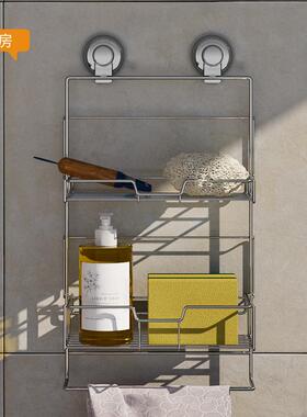 热卖免打孔30架4锈不钢双层浴室挂篮SYX2089吸浴室置盘物收纳架毛