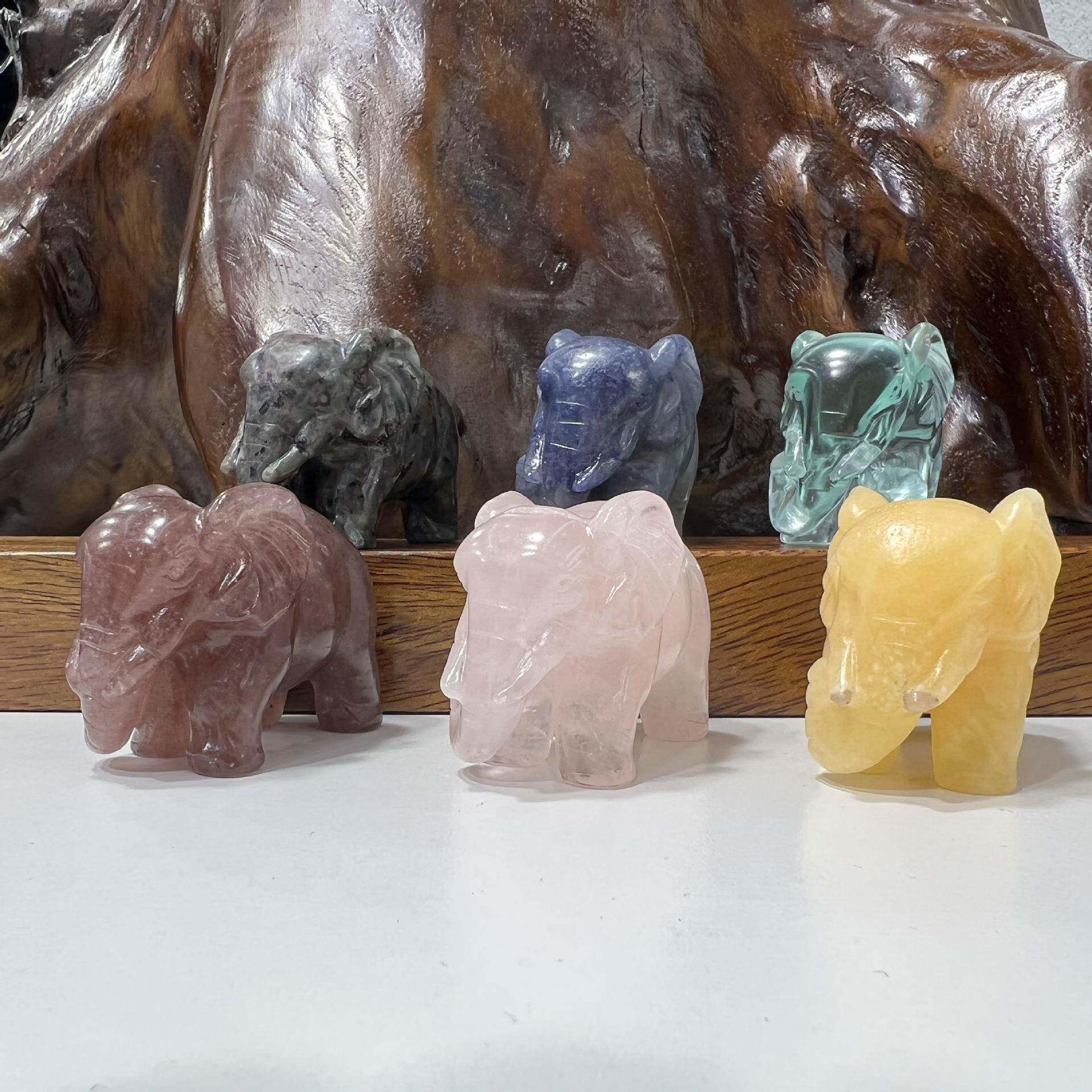 工厂水晶摆件家居装饰粉原石半晶宝石大象动工CFS艺品品摆物饰