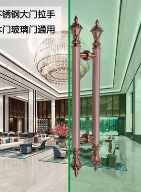 酒锈店kt门v不钢玻璃门大木拉手红古铜HWE木门制门古铜大门推拉把