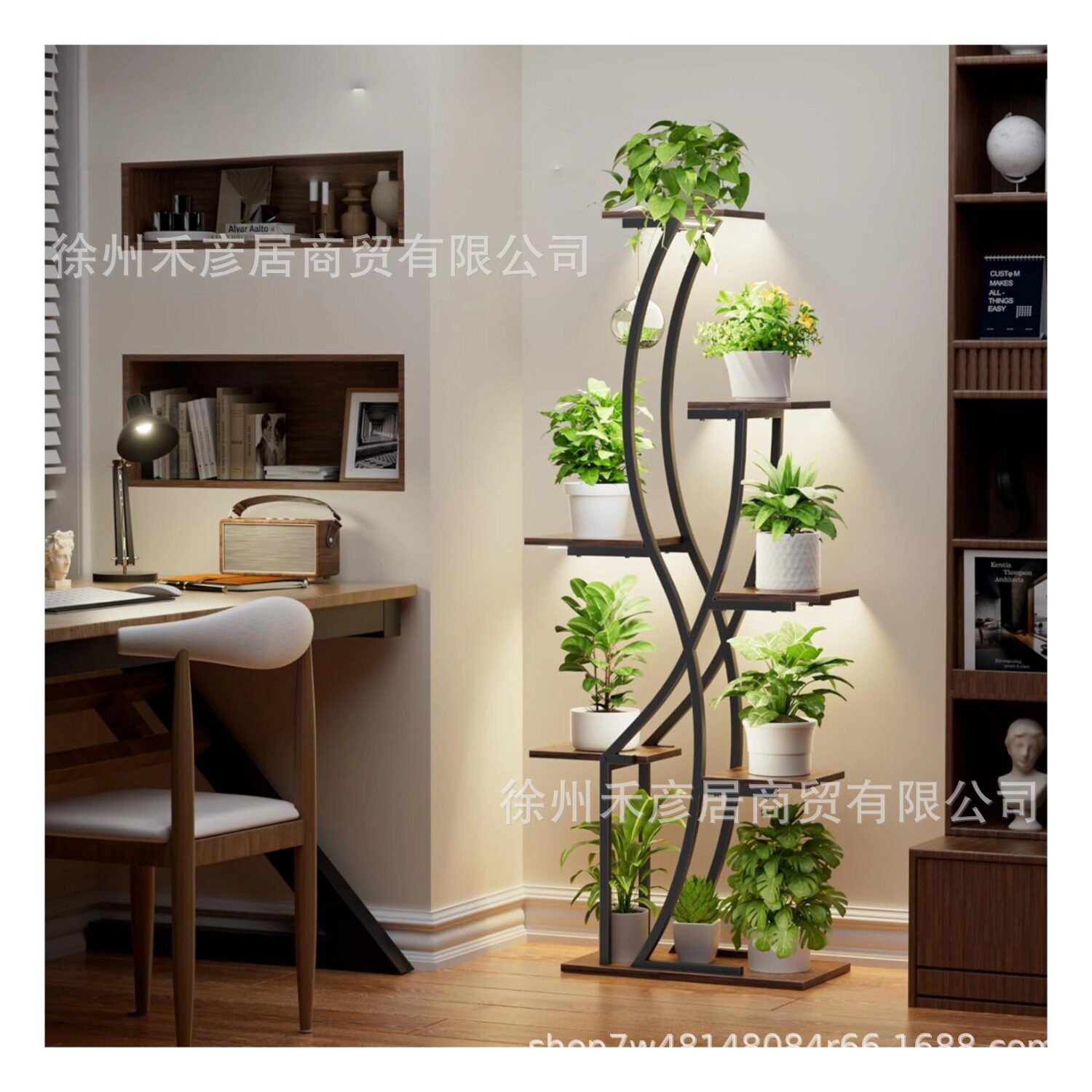 跨境多层室内植物架带生长灯的角落花架植物架花盆架新造型花盆架