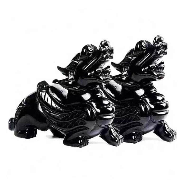 天桌然黑曜石貔件原石雕刻貔貅摆件貅雕刻件家居摆DUX办公室面摆