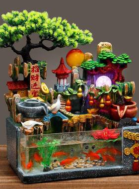 流水鱼缸招财山假喷泉摆水件循环水风水轮时来运转风生车JCF水起