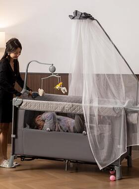 婴ELL儿宝床便携式拼接大折叠移动摇摇儿床多床功能新生护栏宝床